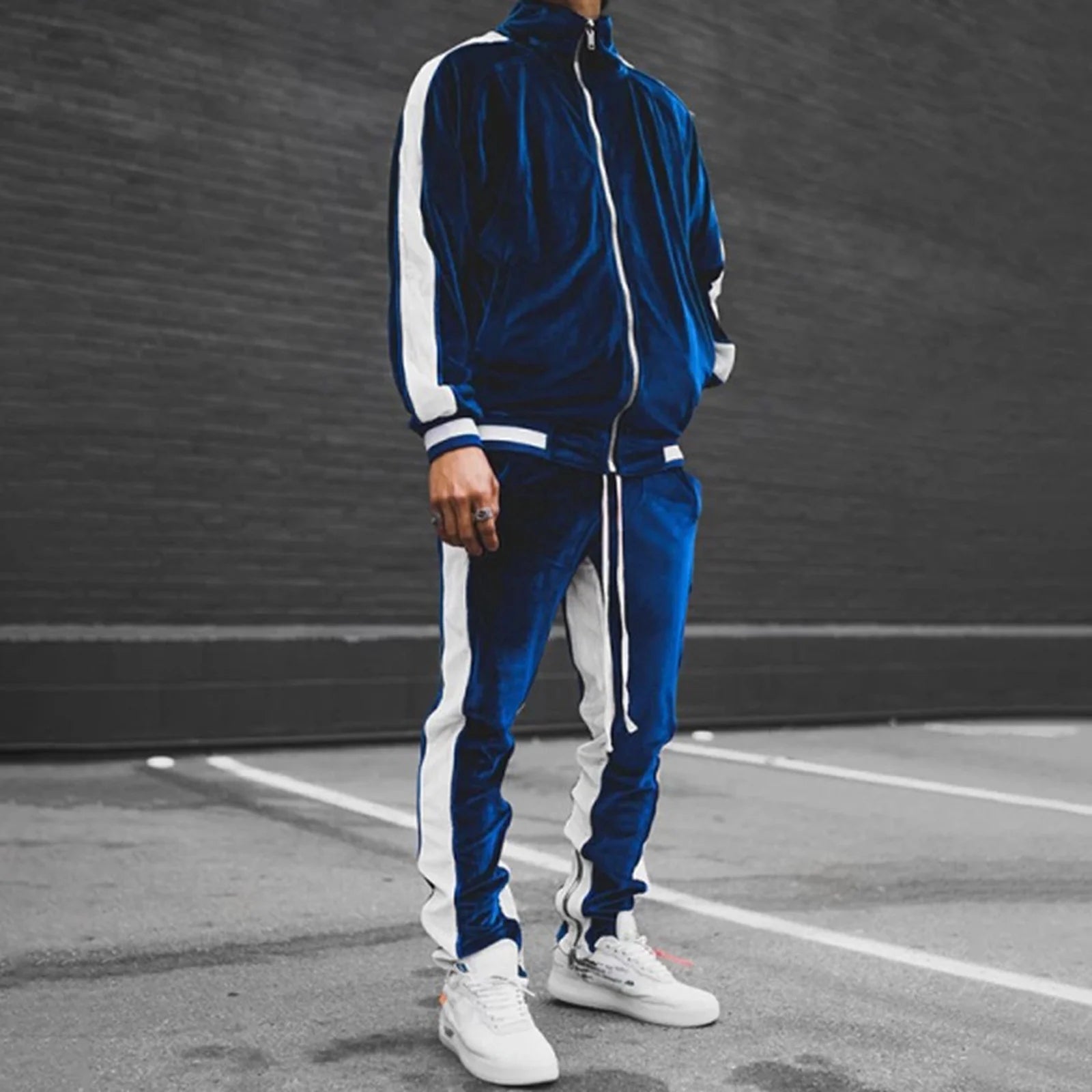 Conjunto Deportivo De Terciopelo Para Hombre, 2023 Conjunto Deportivo De Terciopelo Para Hombre 2 Piezas Invierno Cálido Chaqueta Con Cierre Completo Pantalones De Conjunto Deportivo Ropa Deportiva De Fitness Conjunto De Sudadera Y Jogger
