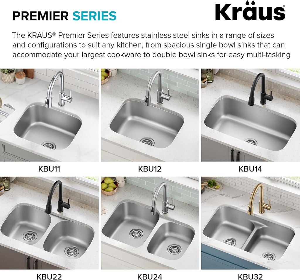 KBU22 32 Inch Undermount 50/50 Double Bowl 16 Gauge Stainless Steel Kitchen Sink
